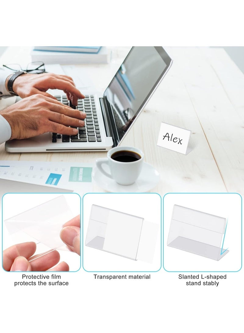 ChicAbode 36 Pcs Mini Clear Acrylic Sign Display Holder, with 36 PCS Blank Labels L Shape Sign Holders Price, Name Card Tag Label Stands - Image 3